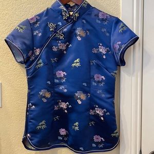 Asian inspired blue top silk